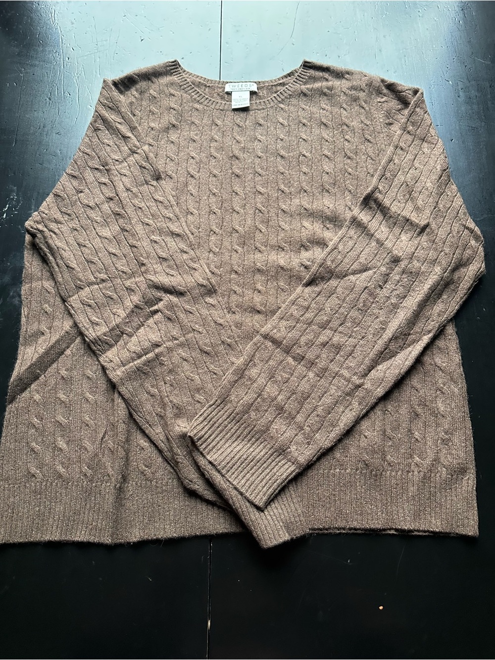 🤎NWOT Tweeds 100% Cashmere Chocolate Brown Cable Knit Sweater, size XL